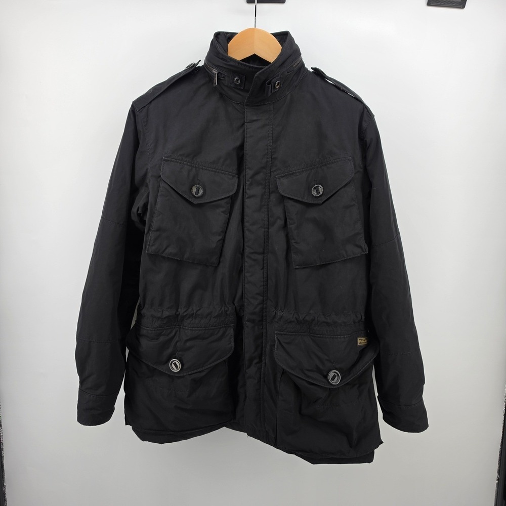 Polo Ralph Lauren Mens Down Filled Field Jacket Black M65 Style Hooded Coat M